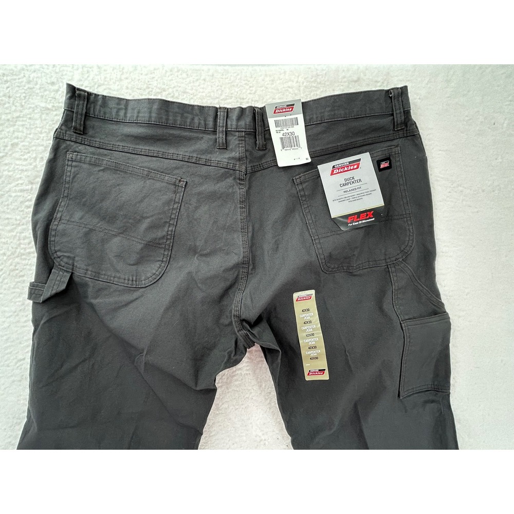 NEW Genuine Dickies Mens Duck Carpenter Relaxed Fit Flex Pants Gray 42x30 rugged